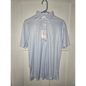Collars & Co Mens Dress Collar Polo Shirt M Blue White Thin Check SSP-Men\